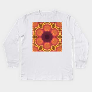 Psychedelic Hippie Flower Orange Yellow and Purple Kids Long Sleeve T-Shirt